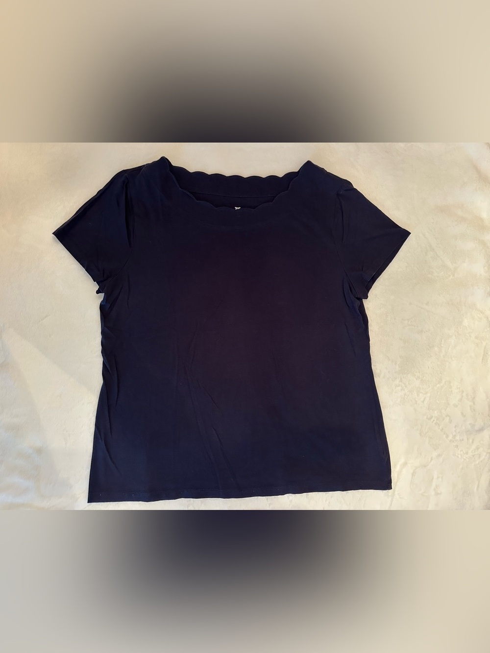 Talbots Navy Scallop Neck Short Sleeve Top